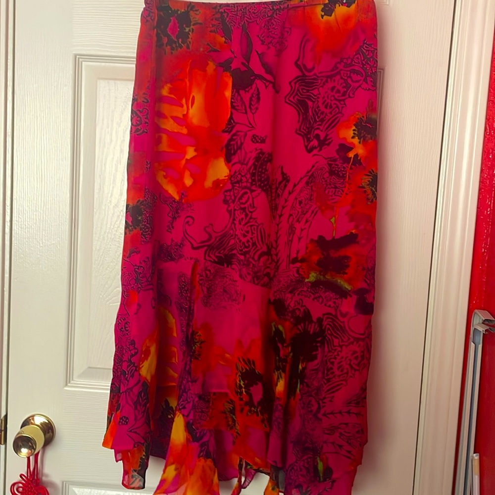 Fun bright patterned silk skirt